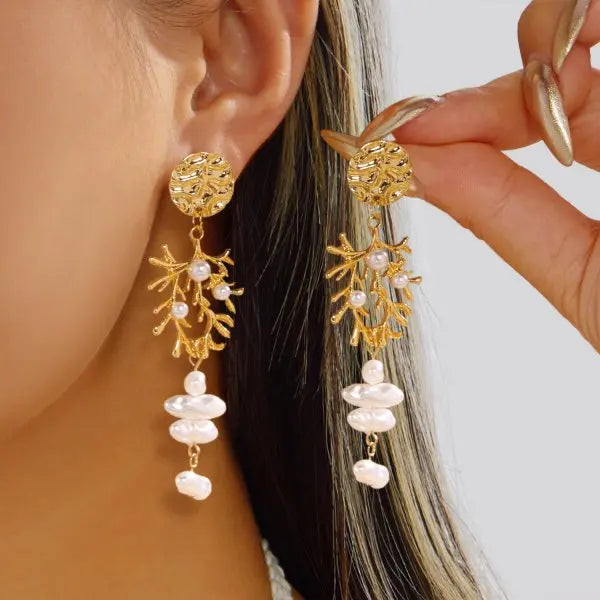 Boho Elegant Imitation Pearl Seashell Dangle Earrings For Women Creative Clustered Pear Shell Tassel Earring Beach Party Jewelry
