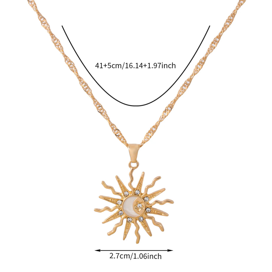 Sun Moon & Star Three-in-One Rhinestone Pendant Necklace, Vintage Celestial Talisman