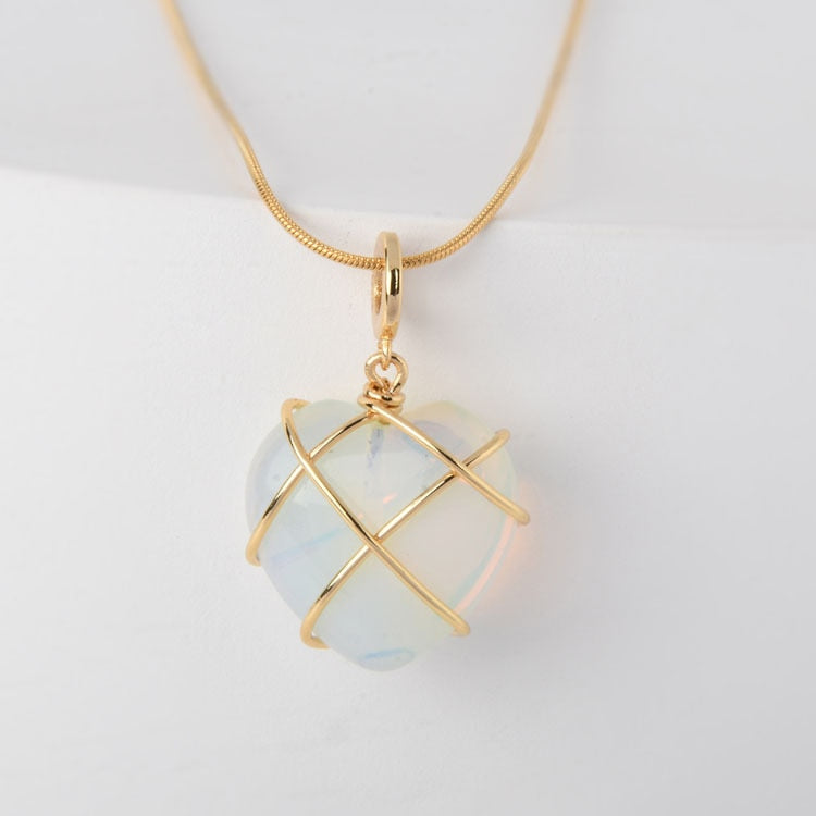 2022 Fashion Opal Heart Necklace Castle Necklace For Woman Girls Rose Quartz Barbie Necklace Jewelry Accessories Gift - Charlie Dolly