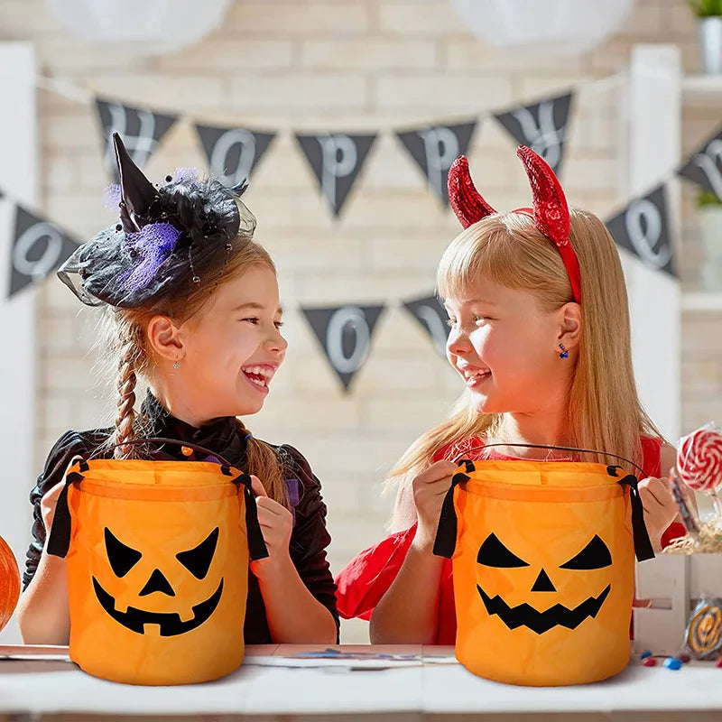 LED Light Halloween Trick or Treat Bucket Pumpkin Candy Bags Collapsible Halloween Basket for Thanksgiving Party Gift Basket - Charlie Dolly