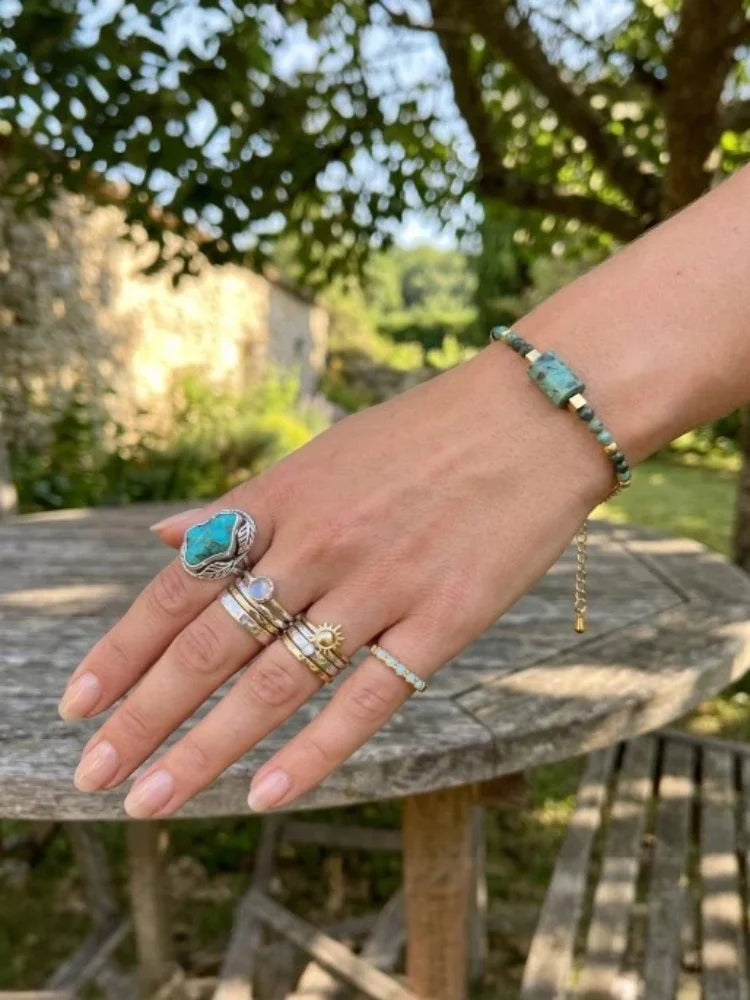 CCGOOD Natural Turquoise Bracelet AA Amazonite Beads 18K Gold Plated Clasps Boho Adjustable Chain Jewelry Skin Safe Gift for Her