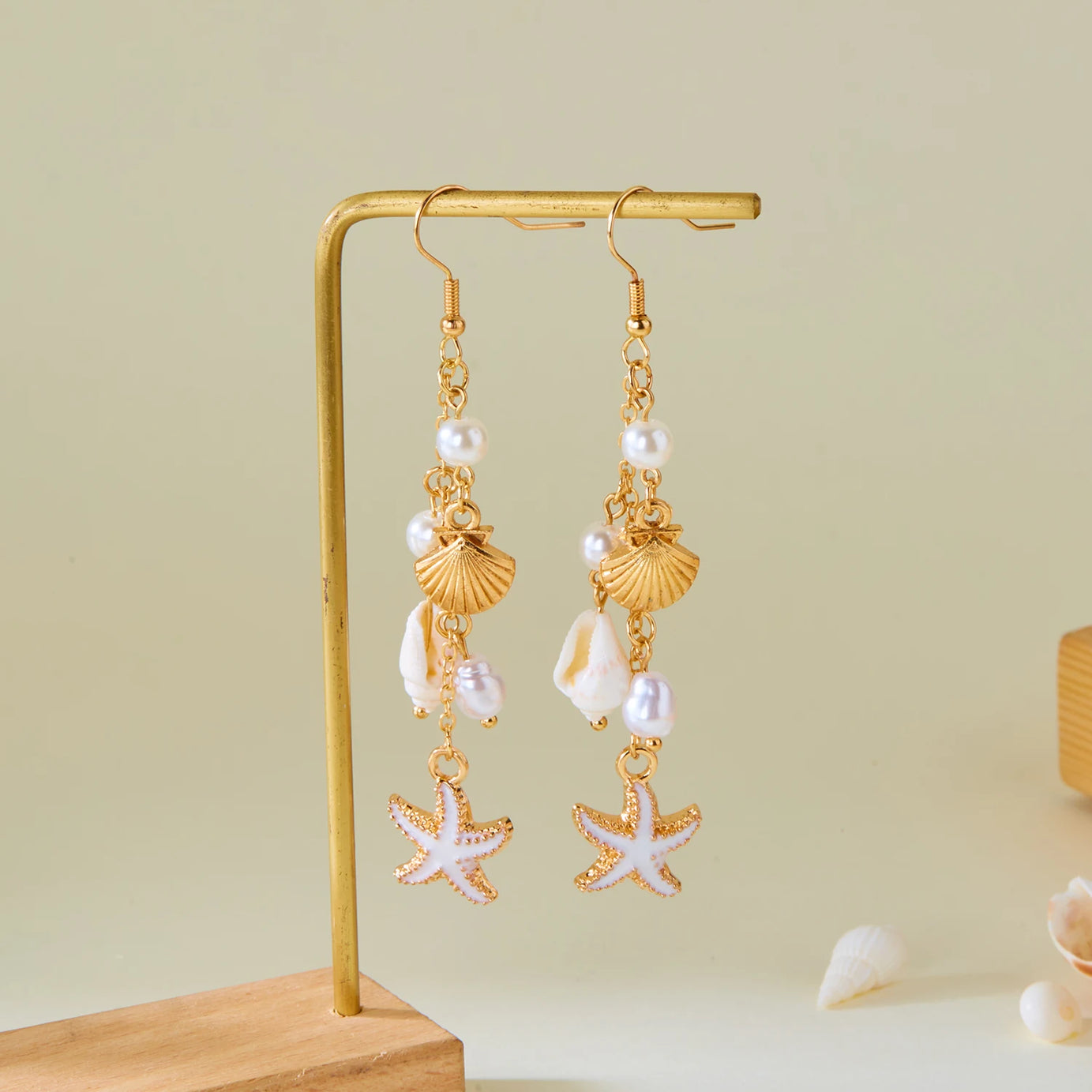Ocean Style Shell, Starfish and Conch Enamel Drop Earrings