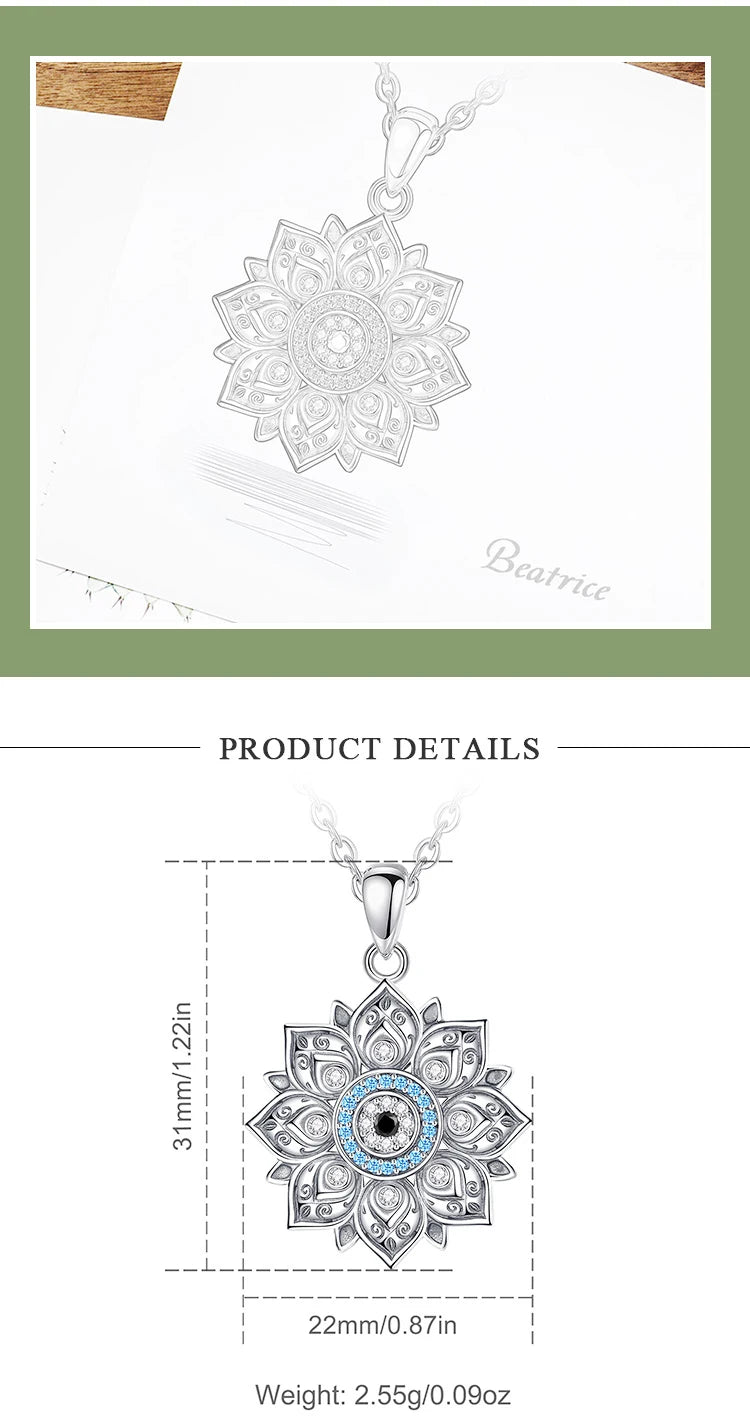 Eudora 925 Sterling Silver Lotus Evil Eye Necklace for Women Man Vintage Evil Eye Lotus Flower Pendant Personality Jewelry Gift