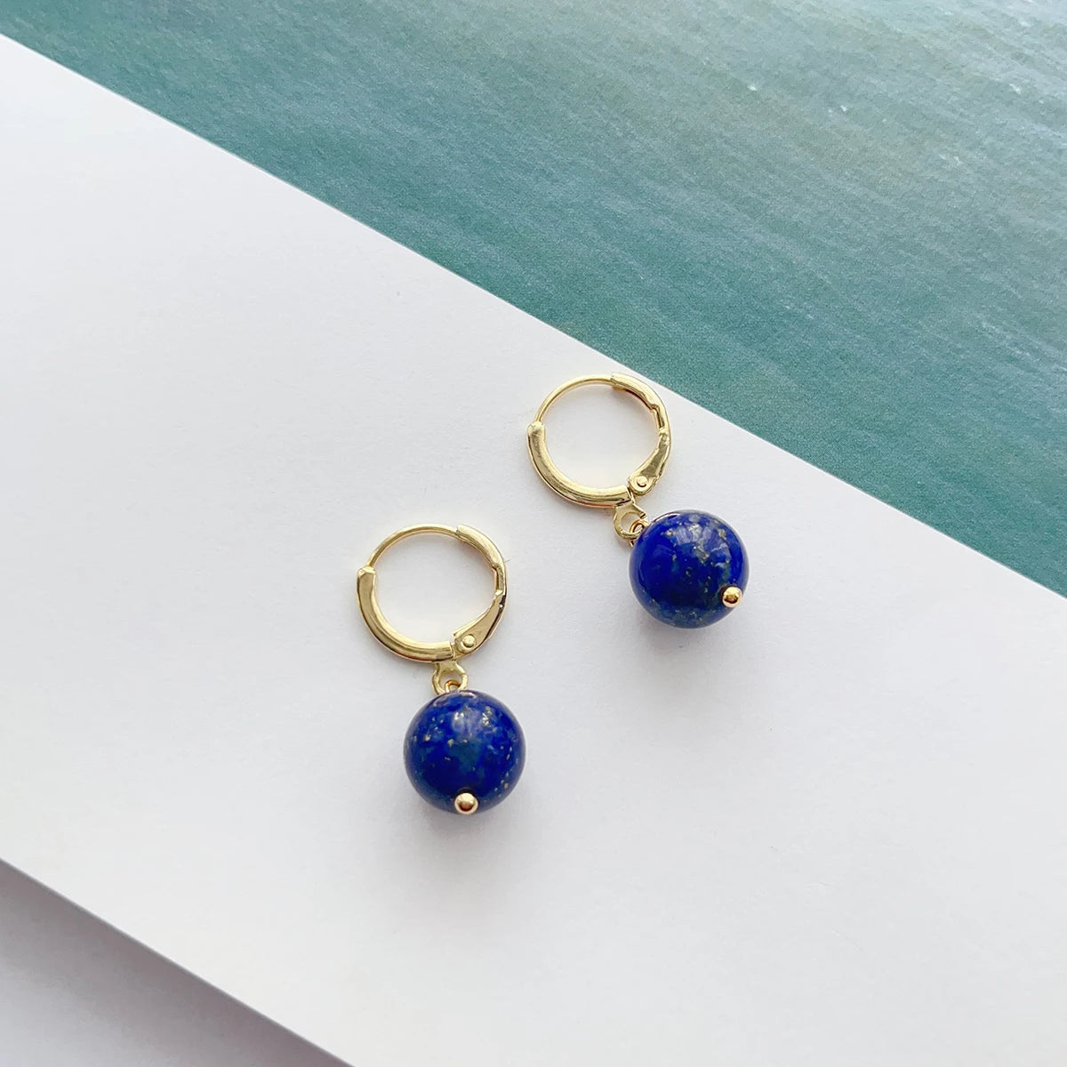 Fashionable, simple, retro, natural lapis lazuli earrings, earrings, ear loops, ear rings, women's accessories and jewelry