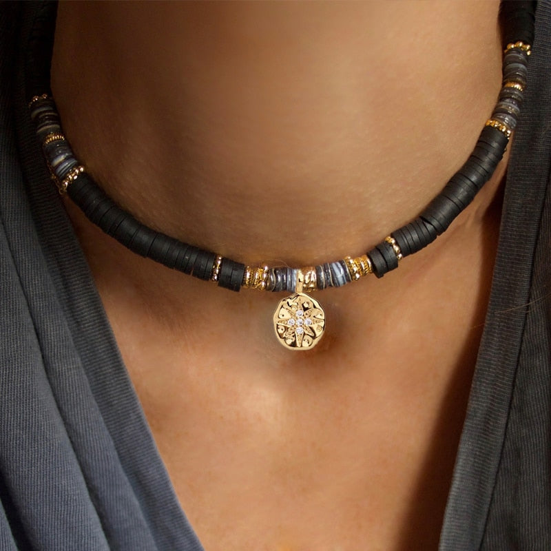 Boho Classic Vintage Jewelry Necklace For Woman heart shell Turkish Eyes Accessories Short Choker Fashion Charm - Charlie Dolly