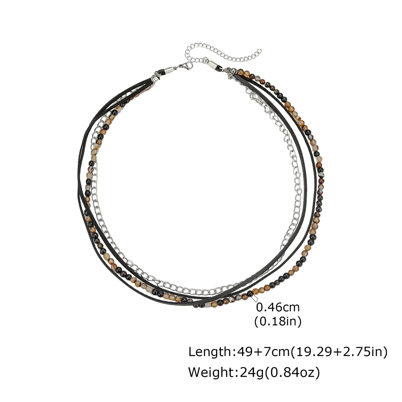 Triangle Onyx Bead Layered Leather Necklace Jewelry