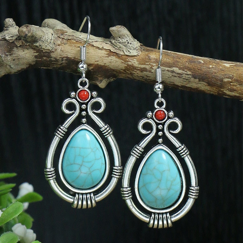 53 Styles Bohemian Vintage Tibetan Silver Geometric Drop Earrings For Women Ethnic Blue Stone Tassel Dangle Earrings Jewelry - Charlie Dolly