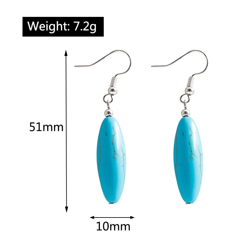 Boho Vintage Turquoise Water Drop Stud Earrings for Women Star Heart Flower Tribe Earring Statement Valentine Day Gift Jewelry