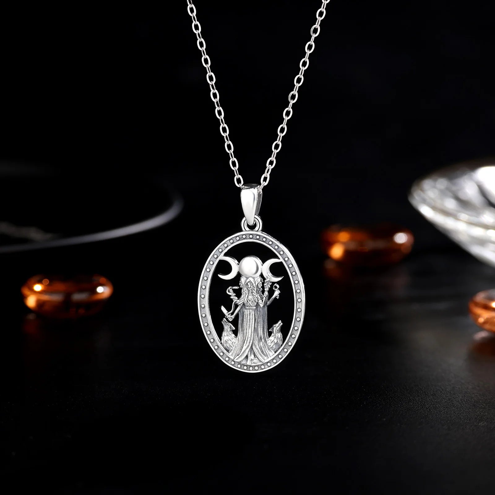AEONSLOVE 925 Sterling Silver Hecate Pendant Triple Moon Goddess Necklace for Women Witch Pagan Jewelry Spiritual Amulet Gift