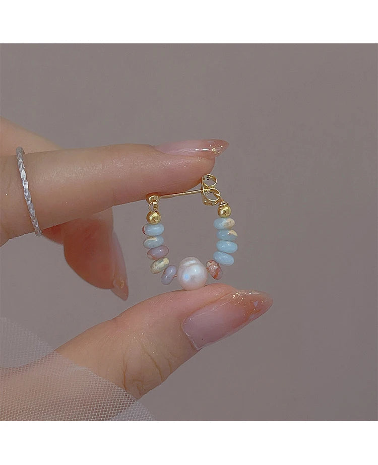 Vacation style Design Natural Stone Beaded Pearl Pendant Earrings for Women and Girls 2024 Fashion Jewelry Unusual Accessories