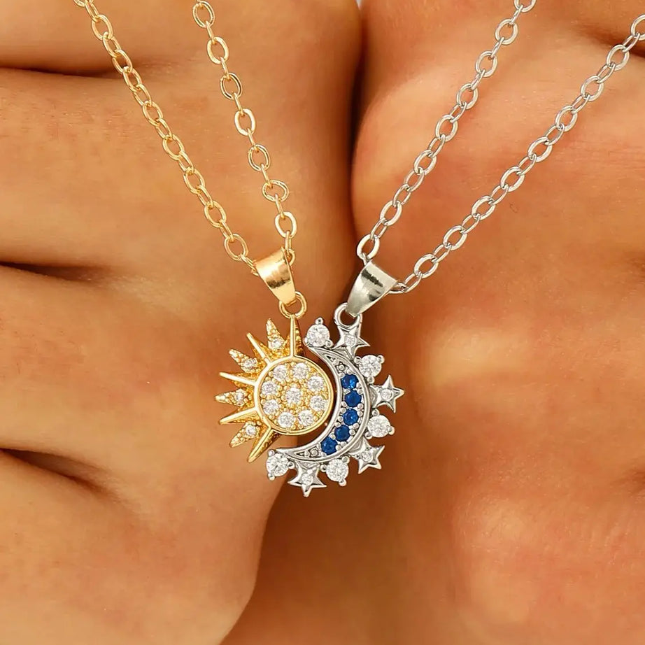 Magnetic Sun & Moon Couple Necklace, Stainless Steel Celestial Pair for Partners