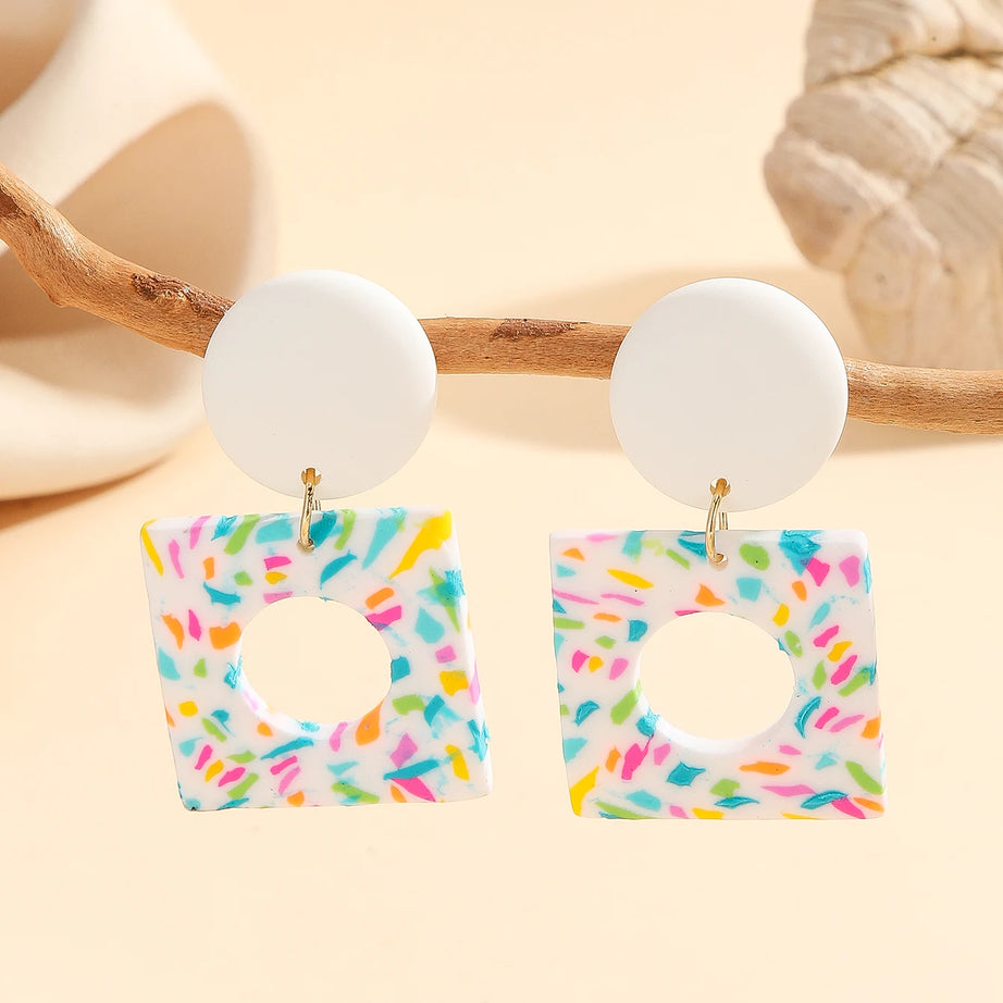 Striped Polymer Clay Rainbow Dangle Earrings Jewelry