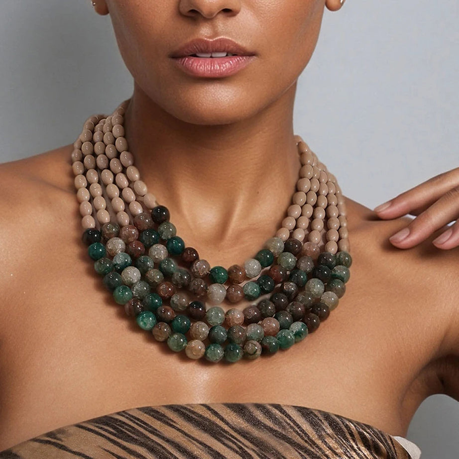 Gradient Bead Multilayer Statement Necklace Jewelry