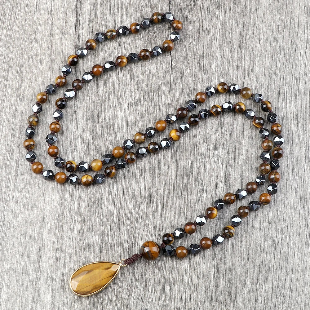 Tiger Eye Knotted 108 Mala Necklace Jewelry