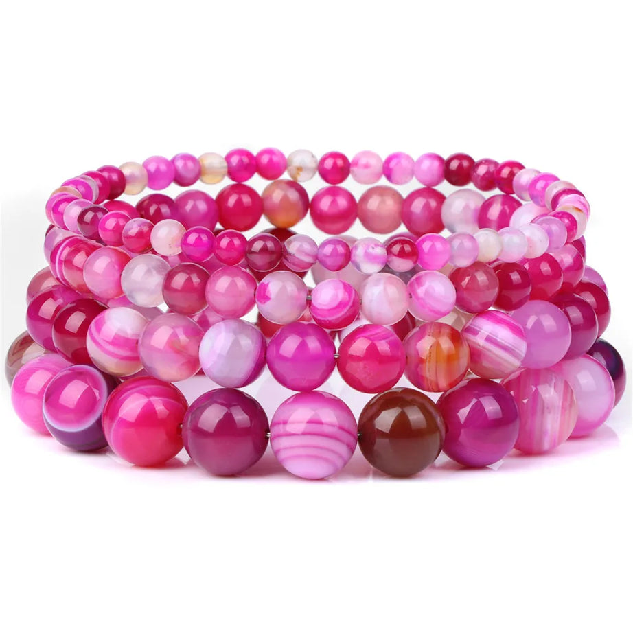 Fashion Natural Brown Striped Agates Bracelet Women 4/6/8/10mm Agates Beads Elastic Bracelets for Men Reiki Healing Boho Jewelry - Charlie Dolly