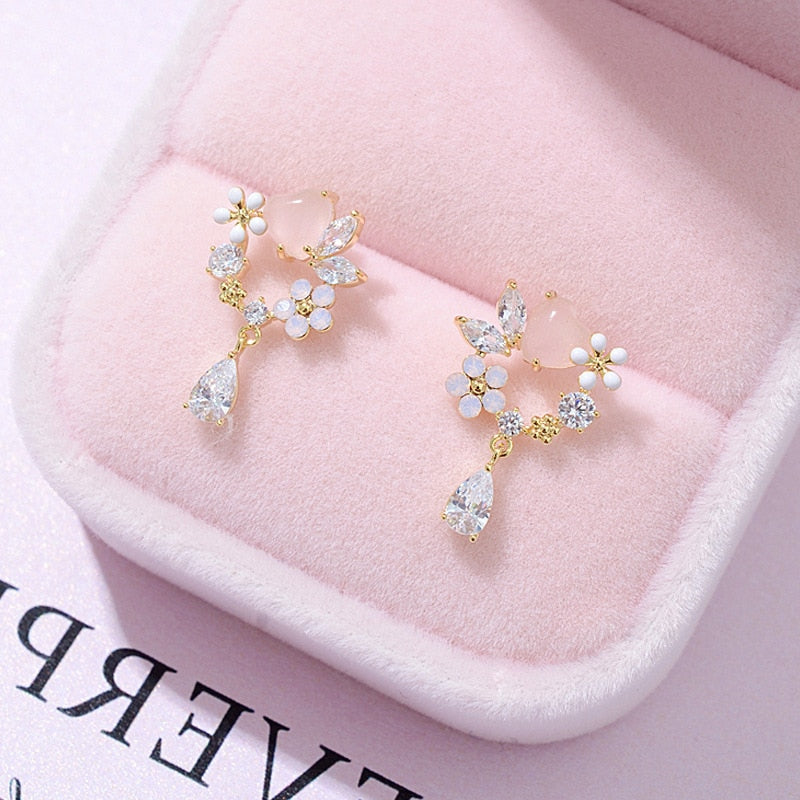 Delicate Cute Zircon Moon Tassel Butterfly Stud Earrings For Women Korean New Fashion Asymmetric Earrings Girls Party Jewelry - Charlie Dolly