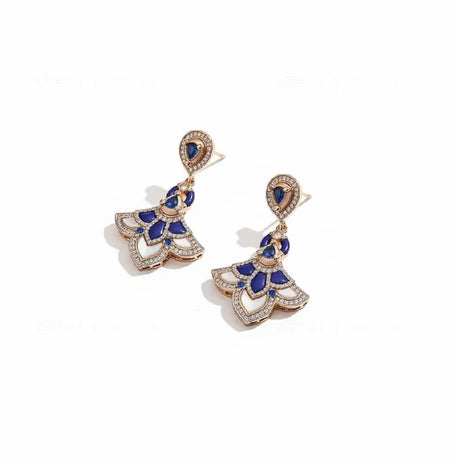 Designer Collection Stud Earrings Necklace Women Lady Inlay Cubic Zircon Mother Of Pearl Lapis Lazuli Dinner Party Jewelry Set - Charlie Dolly