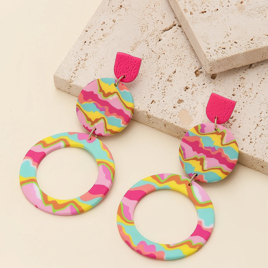 Matte Polymer Clay Geometric Statement Earrings Jewelry