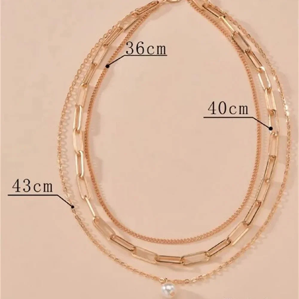Pearl Pendant Multilayer Chain Collar Necklace Jewelry