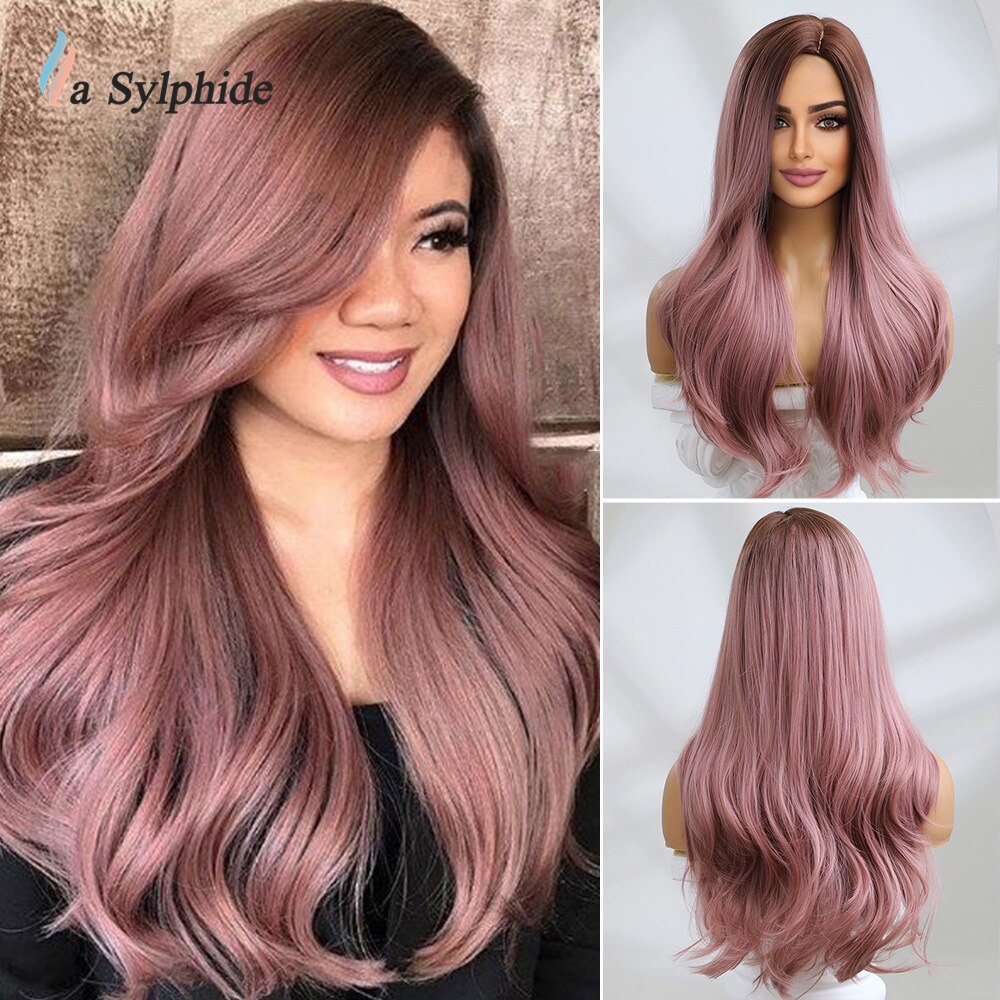 La Sylphide Synthetic Hair Wigs Cosplay Wig Long Wave Root Black Ombre Pink for Woman Heat Resistant Fiber Daily Party Wig - Charlie Dolly