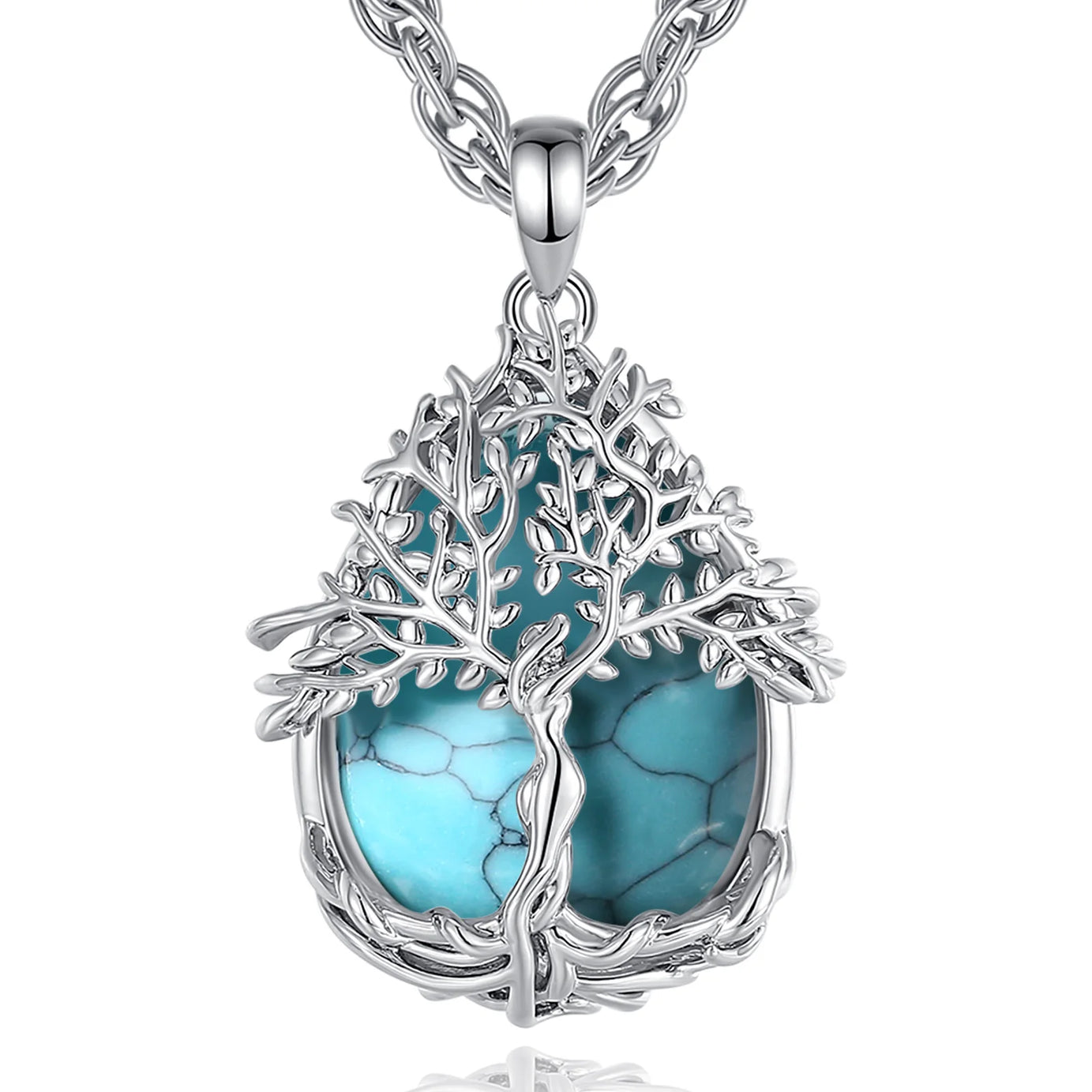 Tree of Life Multi-Crystal Pendant Necklace, Obsidian Amethyst Turquoise Healing Amulet