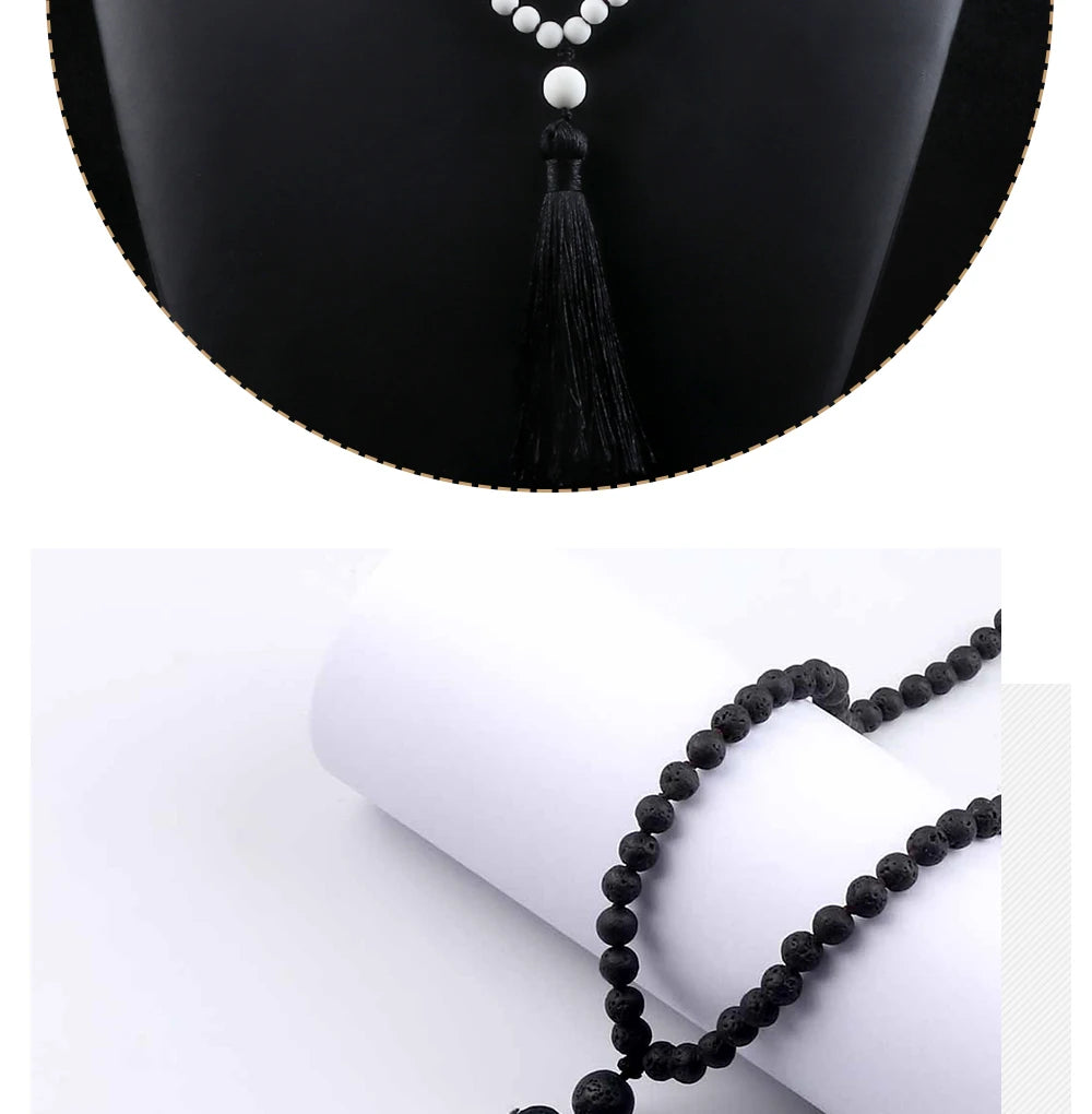 Men Natural Malachite Stones Necklaces Boho 108 Tiger Eye Beads Handmade Necklace with Tassel Yoga Medit Jewelry Gifts For Women
