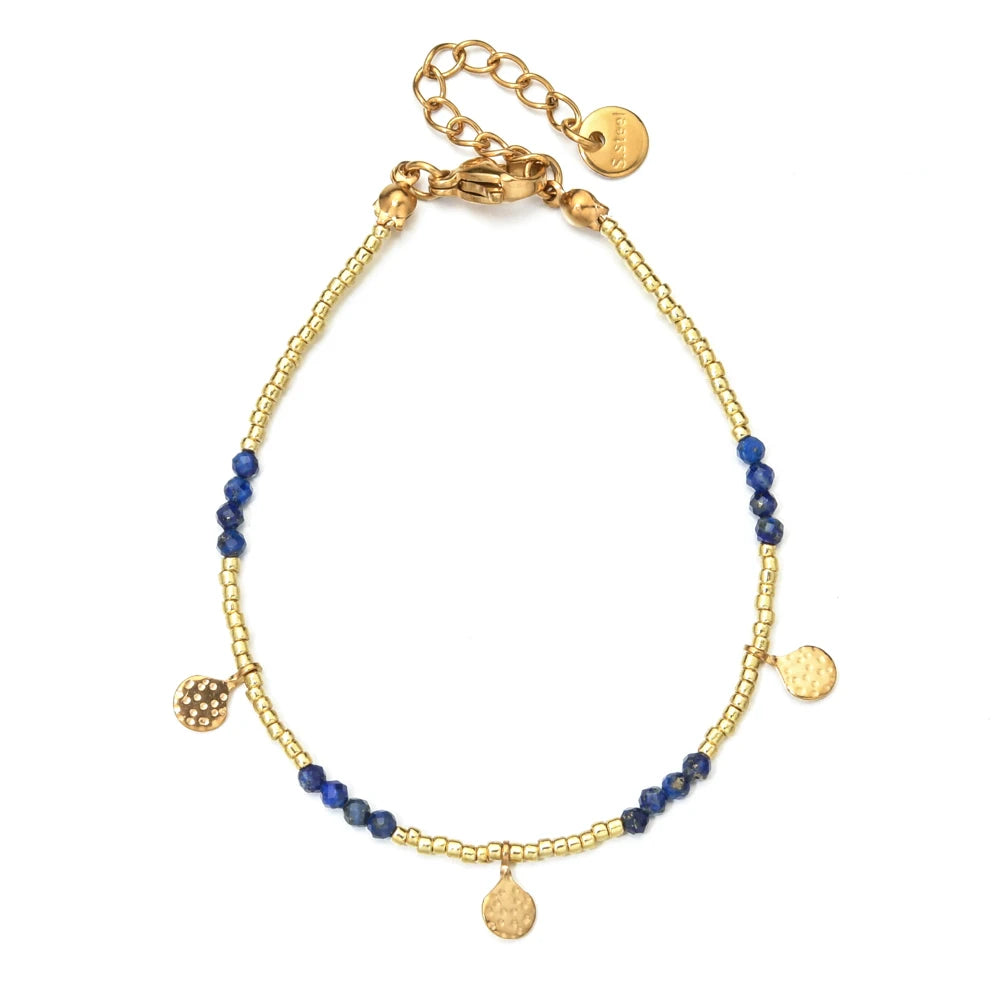 Minimalism Simple Colorful Natural Stone Beads Bracelet Stainless Steel Charm PVD Plated Jewelry Boho Trendy Gifts for Women