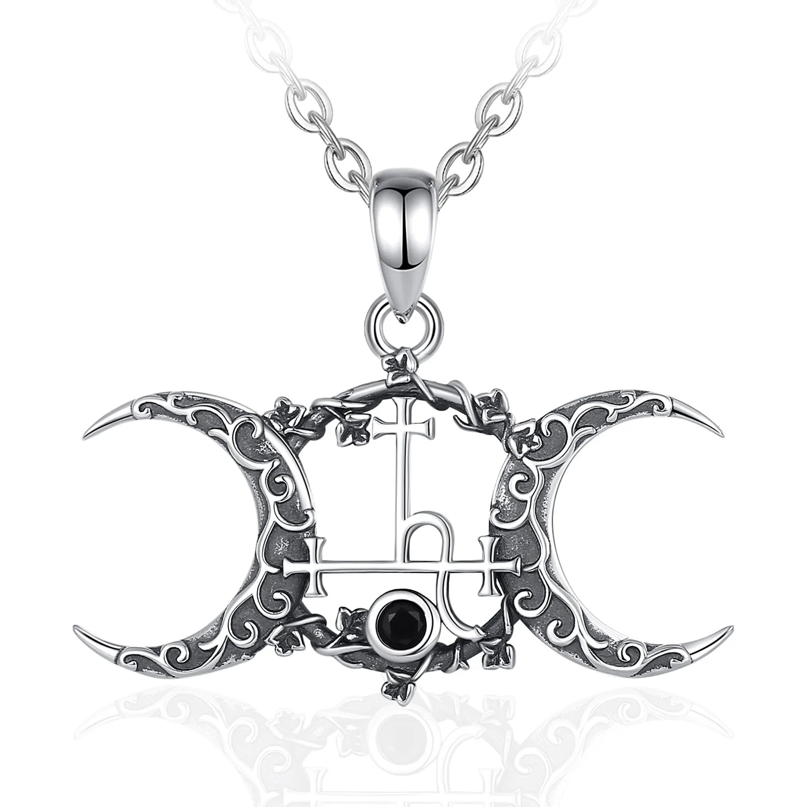 Eudora 925 Sterling Silver Lilith Sigil Necklace Vintage Triple Moon Goddess Amulet Pendant Personality Jewelry Party Gift