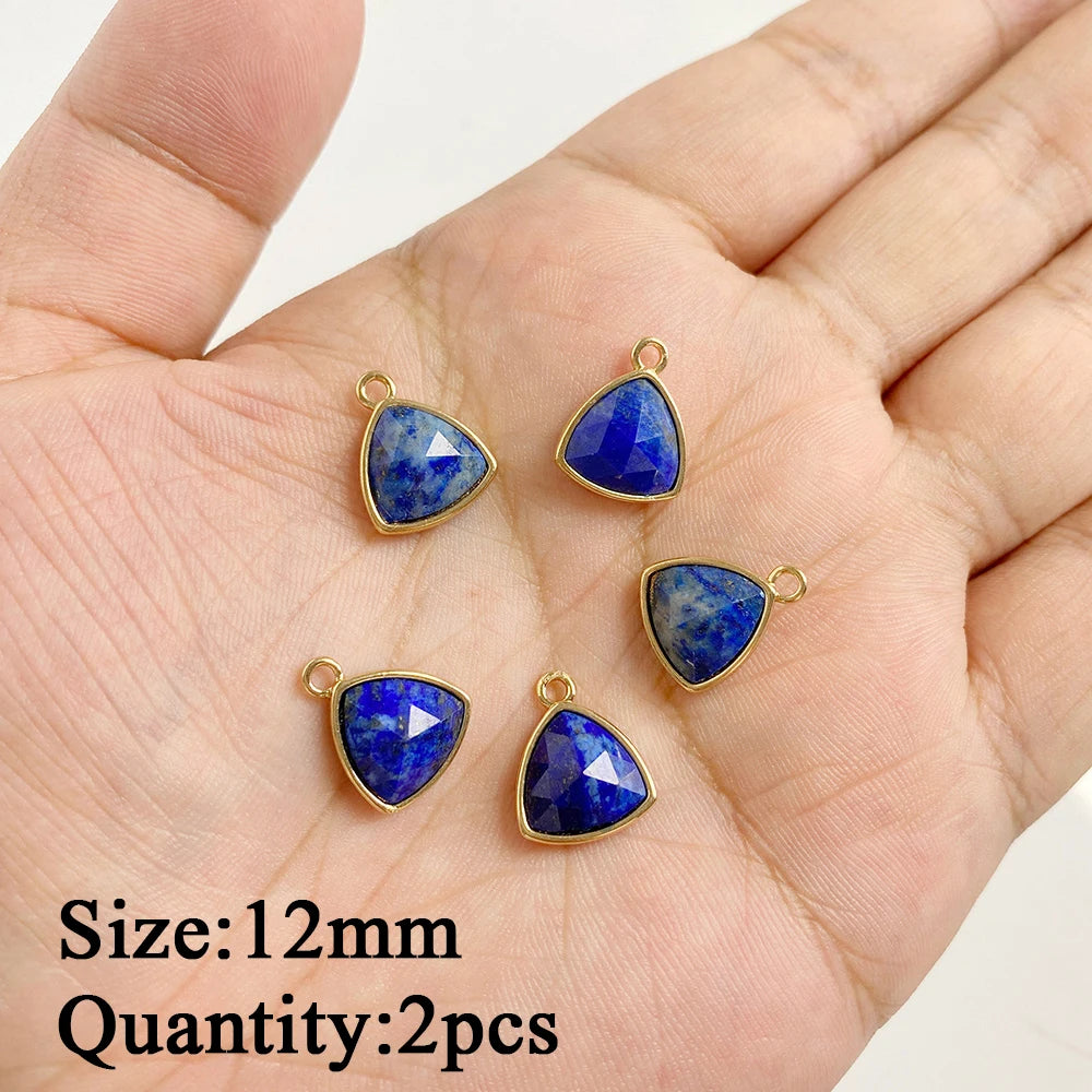 Natural Lapis Lazuli Pendant Blue Heart Square Oval Bullet Stone Charms For Jewelry Making Necklace Earrings Bracelet DIY 2PCS