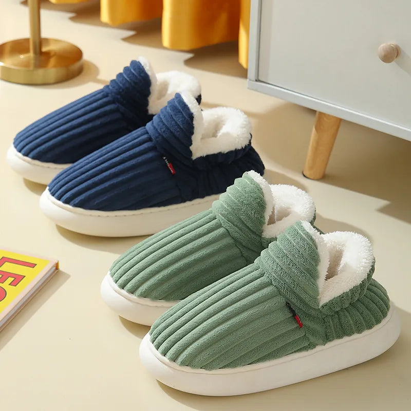Winter Men's Non-slip Cotton Shoes Women's High-top Solid Color Plush Warm Home Shoes Comfortable Flats Zapatillas De Invierno - Charlie Dolly