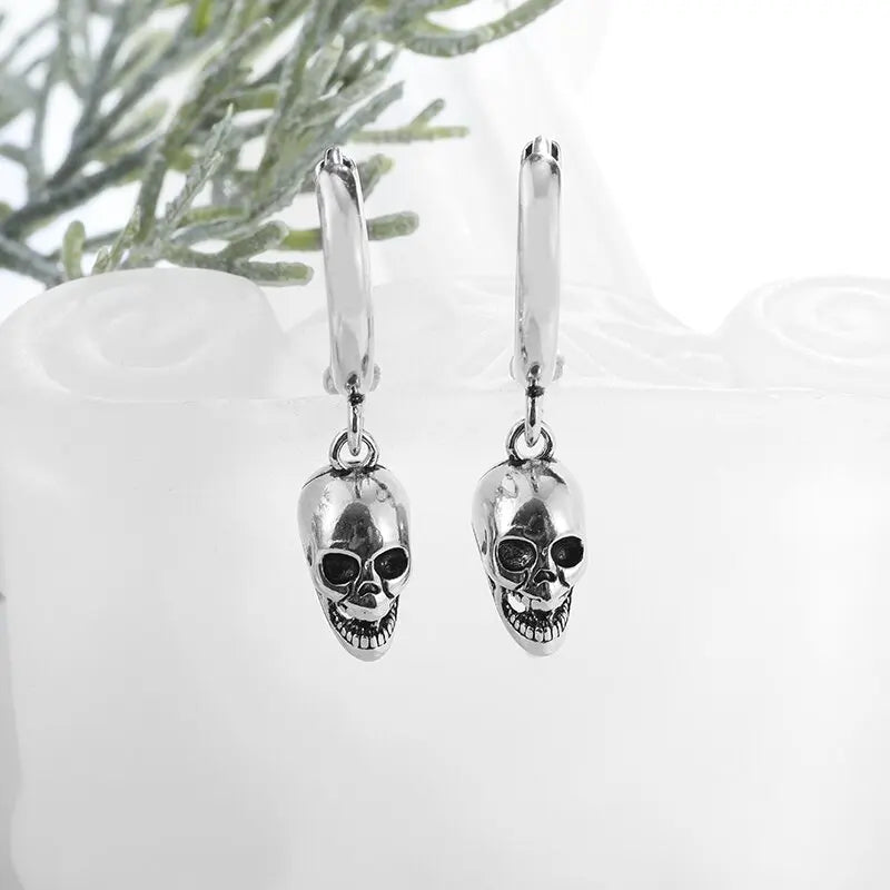 Silver-Plated Skull Earrings Gothic Ghost Head Hypoallergenic Earrings for Men and Women Punk Rock Trendy Halloween Jewelry - Charlie Dolly