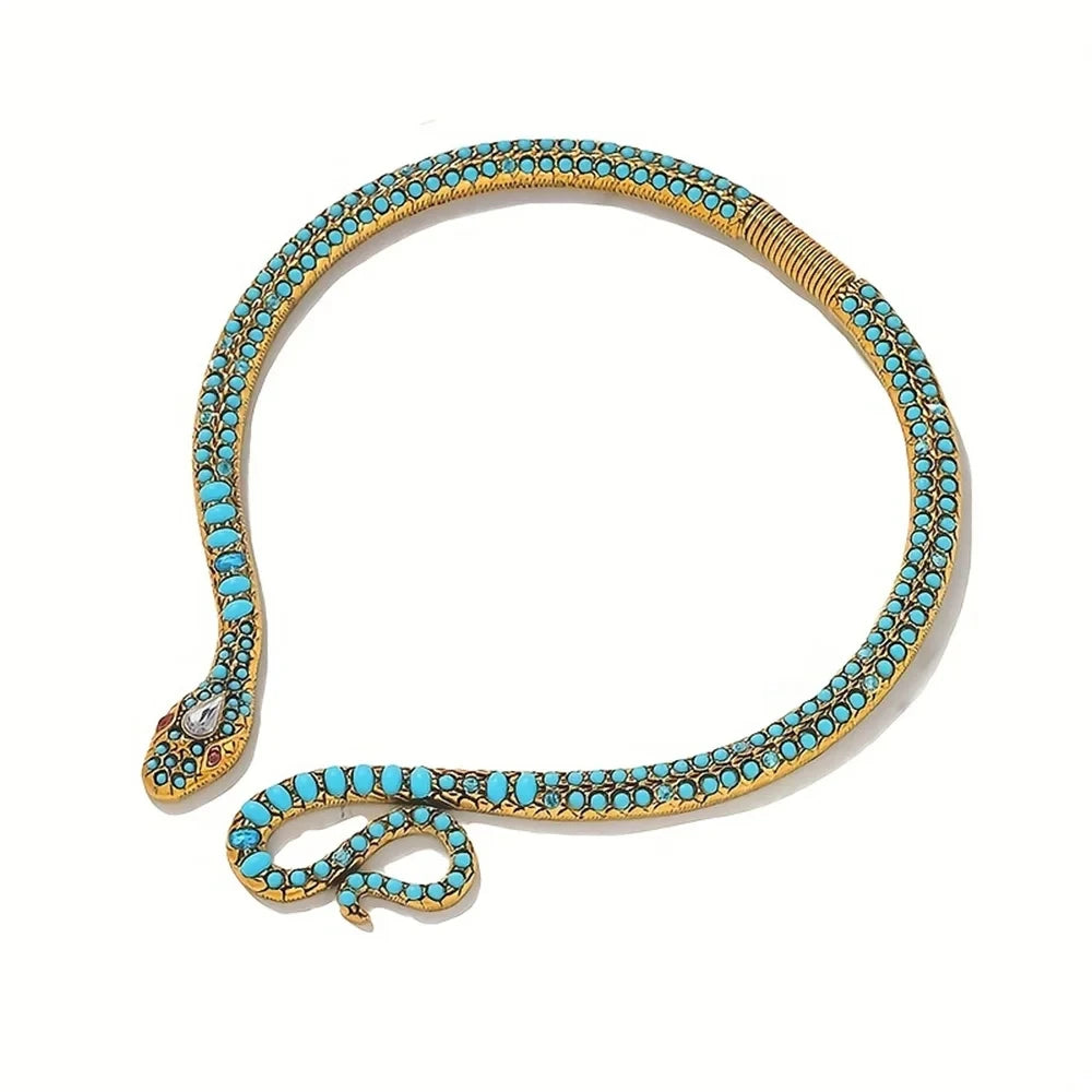 Dvacaman Blue Turquoise Snake Choker Necklace for Women Girls，Statement Animal Snake Necklace Halloween Costume Jewelry - Charlie Dolly