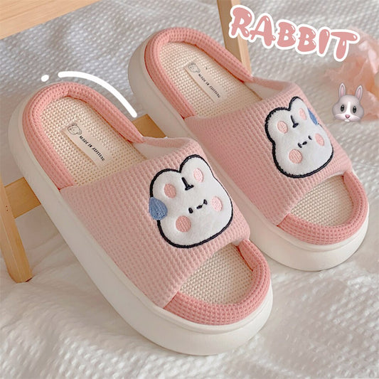 Cartoon Dog Thick Sole Linen Slippers Couples Home Four Seasons Anti Slip Cotton Linen Slippers Women Spring Summer Slipper - Charlie Dolly