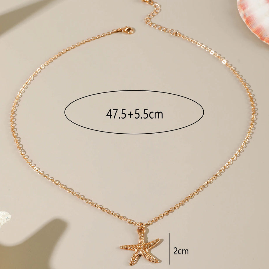 Tocona Boho Starfish Shell Flower and Pearl Pendant Necklace