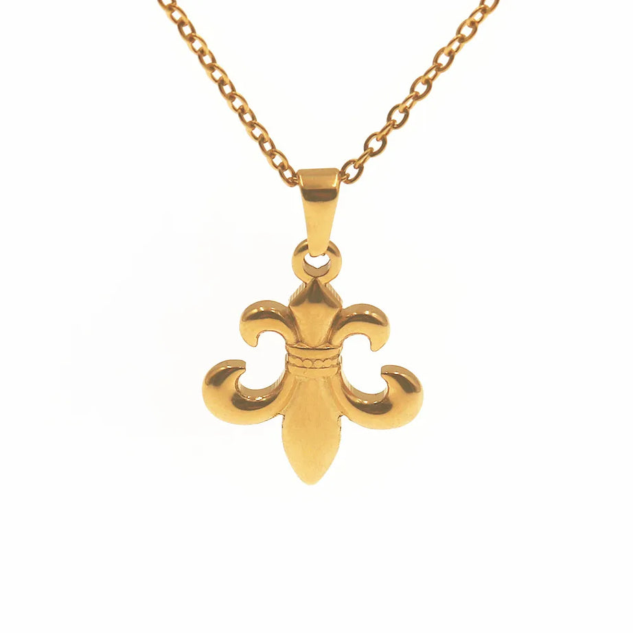 Fleur De Lis Saint Necklace, Catholic Religious Stainless Steel Choker