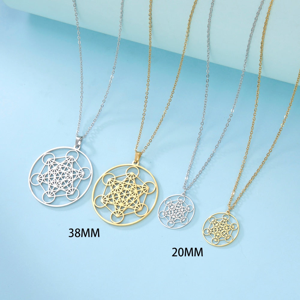 Stainless Steel Angel Seal Archangel Metatron Necklace Women Men Geometric The Secrets of the Kabbalists Garden Solomon Jewelry - Charlie Dolly