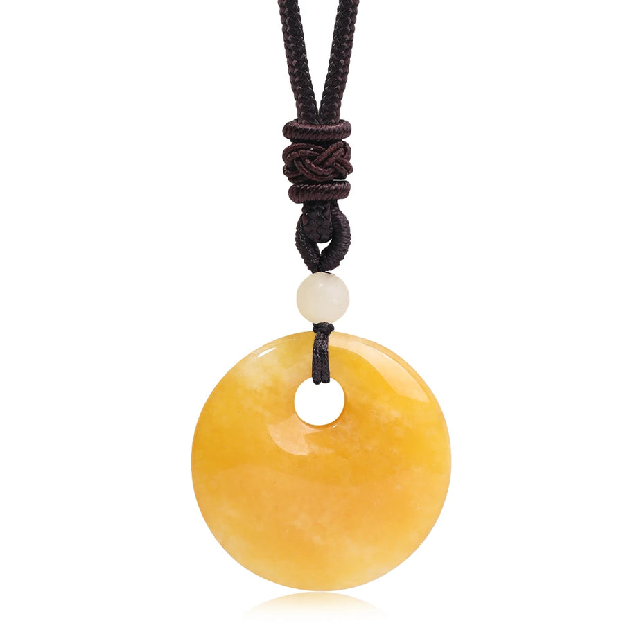 Natural Gemstone Chinese Peace Knot Pendant Necklace, Sacred Blessing Amulet