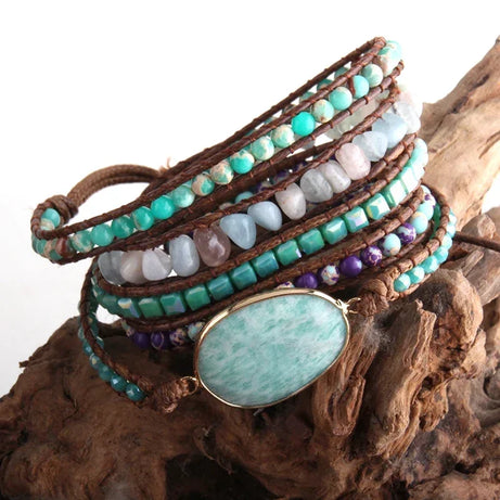 Fashion Handma Bohemian Jewelry Boho Bracelet Mixed Natural Stones Charm 5 Strands Wrap Bracelets Gift for Women girls - Charlie Dolly