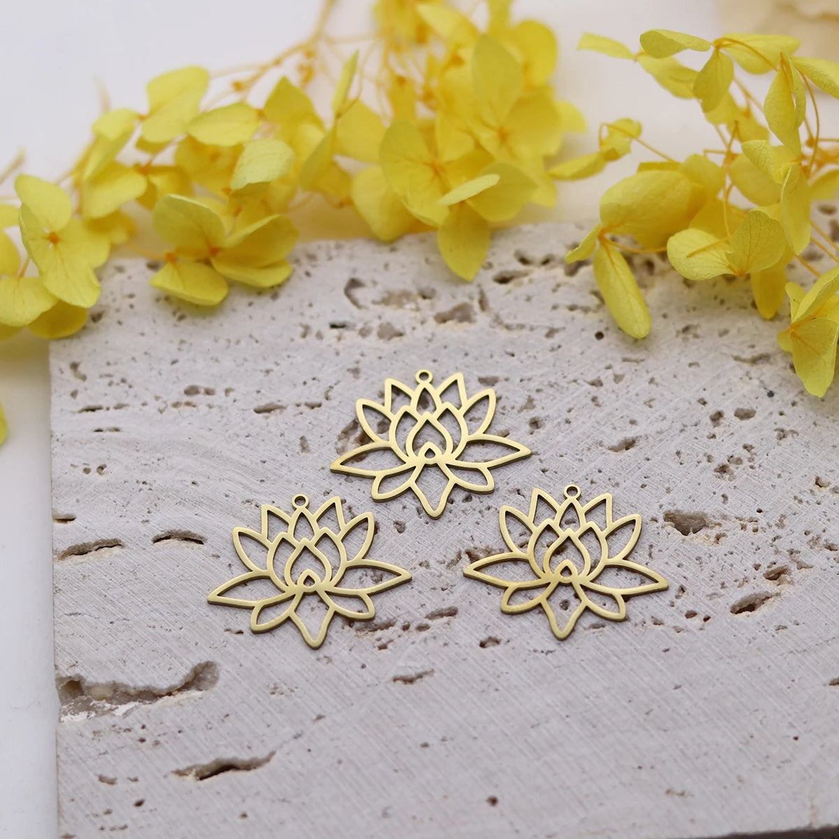 3pcs Lotus Flower Charms Stainless Steel Pendant for Jewelry Making Vintage Earrings Necklace DIY Handmade Art Line Accessories