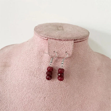 Faceted 5*8MM Deep Red Ruby Natural Stone Jewelry Sets Bead Necklace Earrings Bracelet Chain Choker Simple Design Party Boho - Charlie Dolly