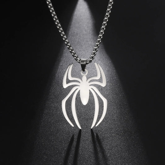 Kpop Stainless Steel Spider Pendants Chain Necklaces for Mens Silver Color Gold Color Pearl String Gothic Punk Halloween Jewelry