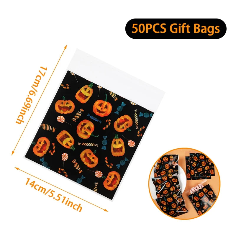 50PCS Halloween Candy Bags Halloween Party Decorations For Home 2024 Packaging Bag Pumpkin Party Ghost Halloween Decor Supplies - Charlie Dolly