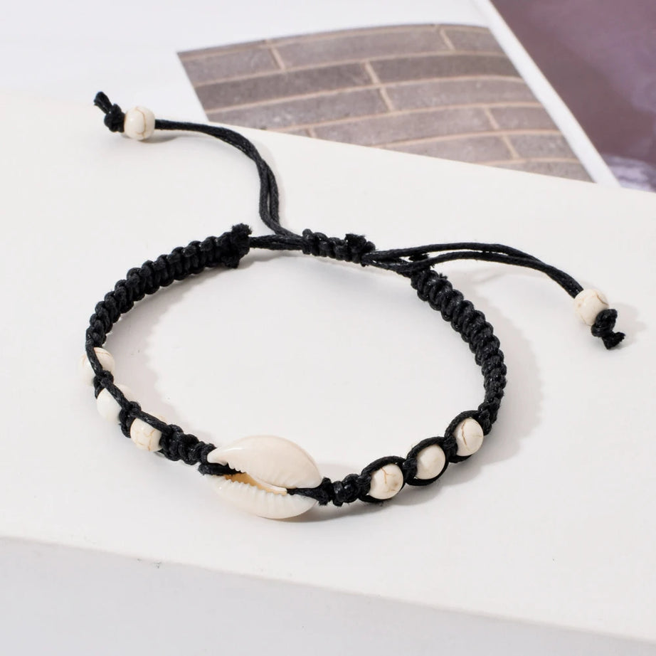 Starfish Shell and Turquoise Woven Wax Rope Bracelet