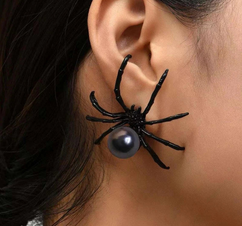 New Fashion Black Spider Pearl Earring Trendy Personality Dark Style Halloween Ear Nail for Women  Alloy Geometric Ear Accessory - Charlie Dolly