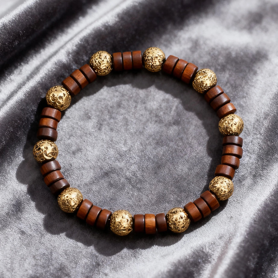 Natural Stone & Wood Bead Boho Protection Bracelet, Handmade Grounding Talisman