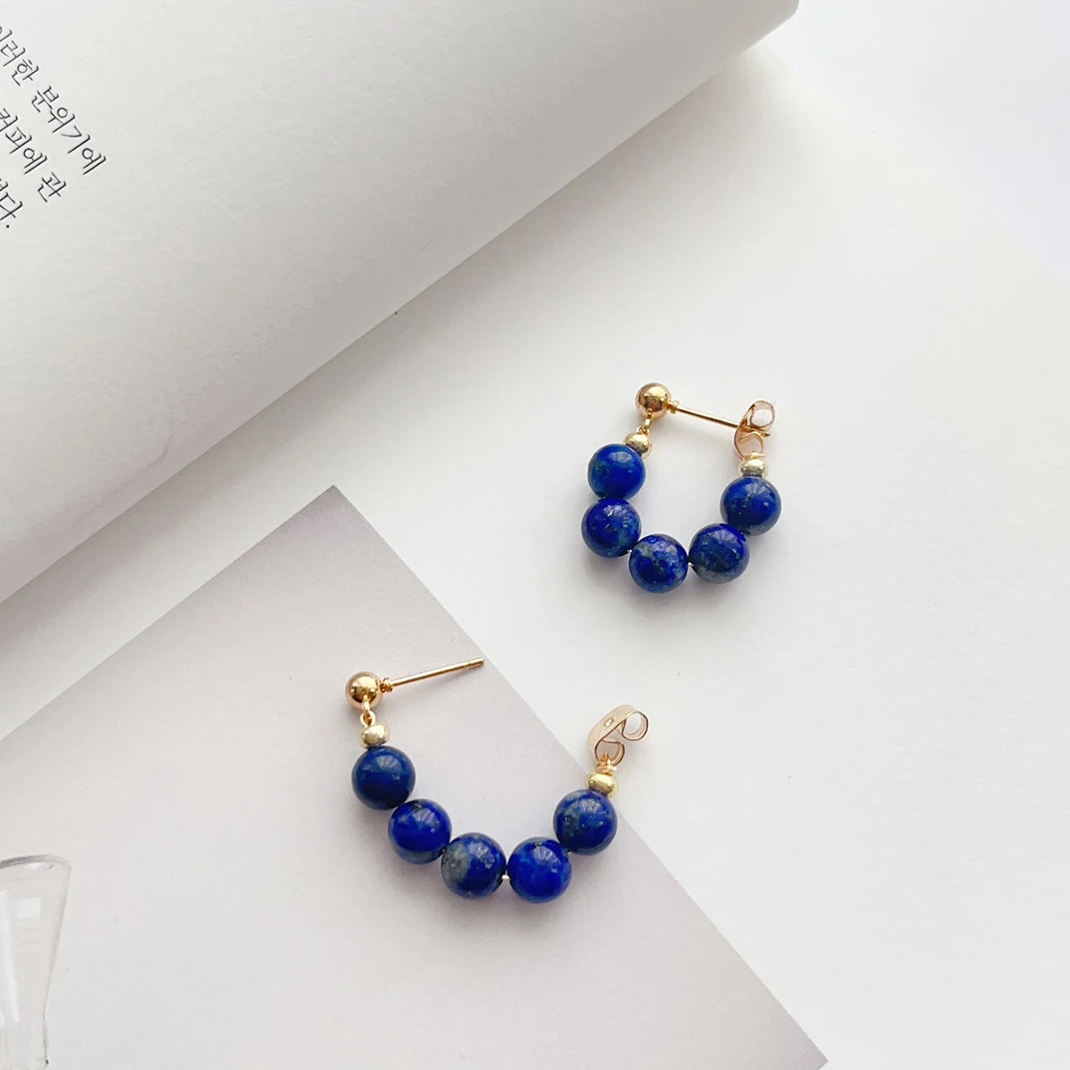 Fashion personality simple temperament gorgeous Lapis Lazuli hand beaded earrings studs earrings women's accessories ornaments