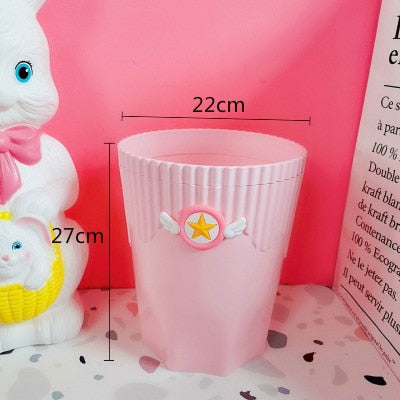 Creative Pink Waste Bin Anime Card Captor Sakura Plastic Trash Can Kawaii Cartoon Home Office Desktop Garbage Storage Basket New - Charlie Dolly