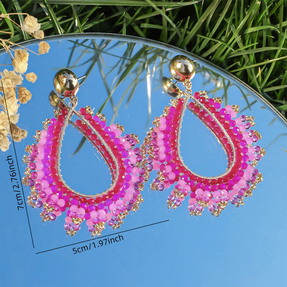 Crystal Bead Waterdrop Statement Earrings Jewelry