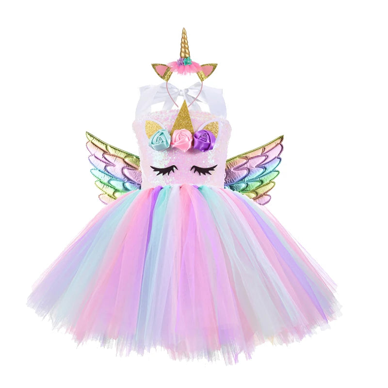 Princess Girls Unicorn Tutu Dress Outfits Pastel Flower Baby Girl Birthday Party Dresses Tulle Kids Halloween Cosplay Costumes - Charlie Dolly