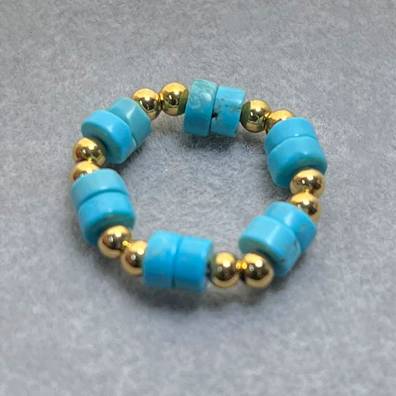 Boho 2*4mm Natural Stone Rings Women Handmade Jewelry Friendship Gifts Agate Tigereye Opal Statement Ring Stainless Steel Beads